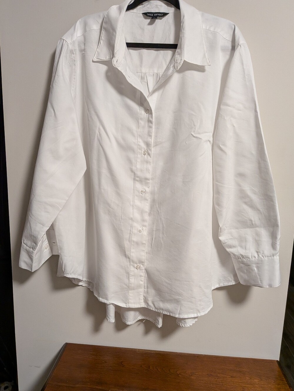 Lane Bryant White Long-Sleeve Dress Shirt Blouse. Size 1 X. Oversized For 1X.